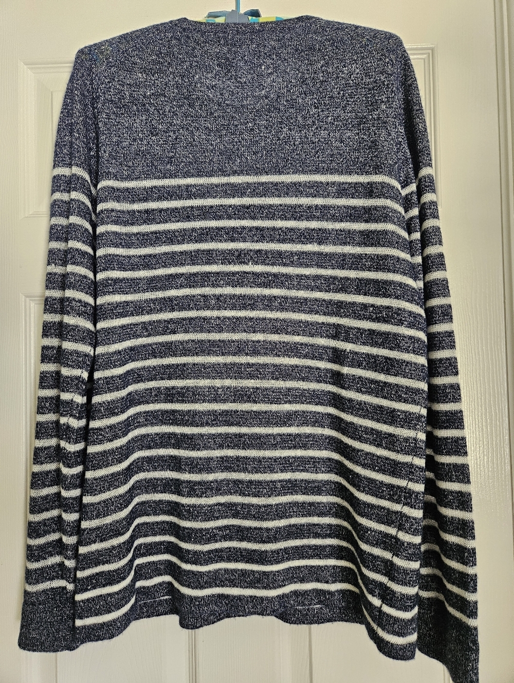 Nordstrom Signature Cashmere Linen Blue Stripe Mens Crewneck Sweater - MEDIUM - Picture 3 of 6
